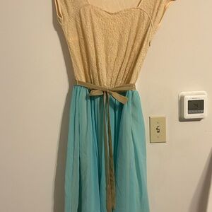 Mikarose Cream and Blue Midi Dress